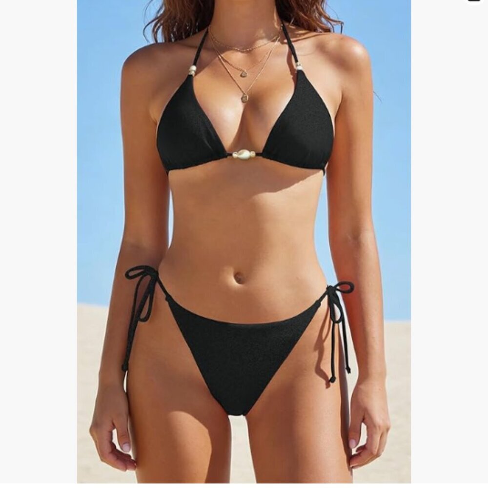 NWT Women's Halter Top Black Bikini Size Large - Picture 2 of 3